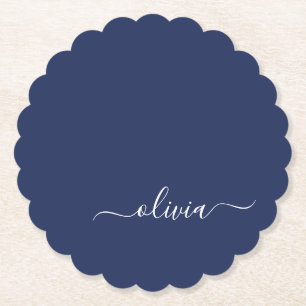 Dessous-de-verre En Papier Monogramme moderne bleu marine et blanc