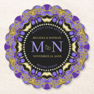 Dessous-de-verre En Papier Monogramme Purple Gold Diamond dentelle Mariage un