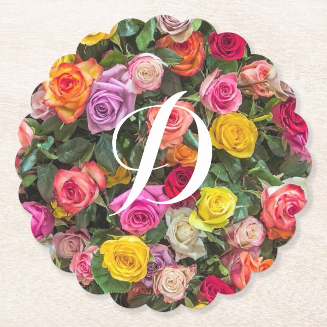 Dessous-de-verre En Papier Monogramme Rose mariage Faveur (Devant)