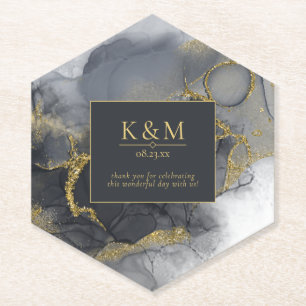 Dessous-de-verre En Papier Moody Ink Charcoal Gold Abstrait ID988
