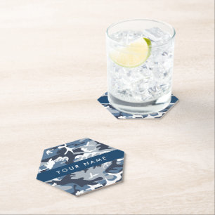 Dessous-de-verre En Papier Motif camouflage neige hivernale bleue Personnalis