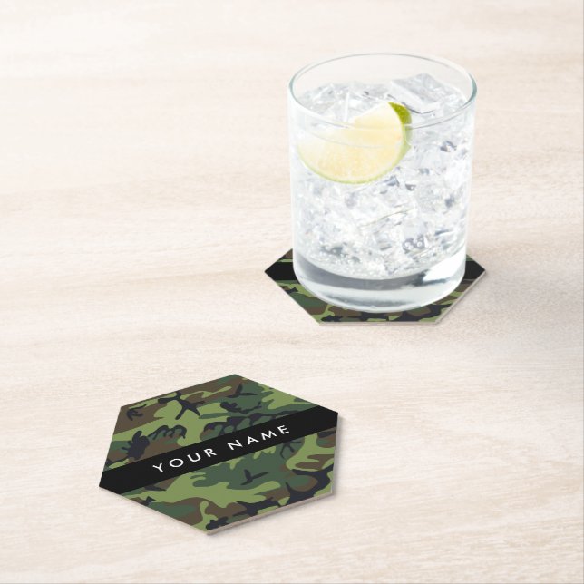 Dessous-de-verre En Papier Motif Camouflage Vert, Votre nom, Personnaliser (En situation)