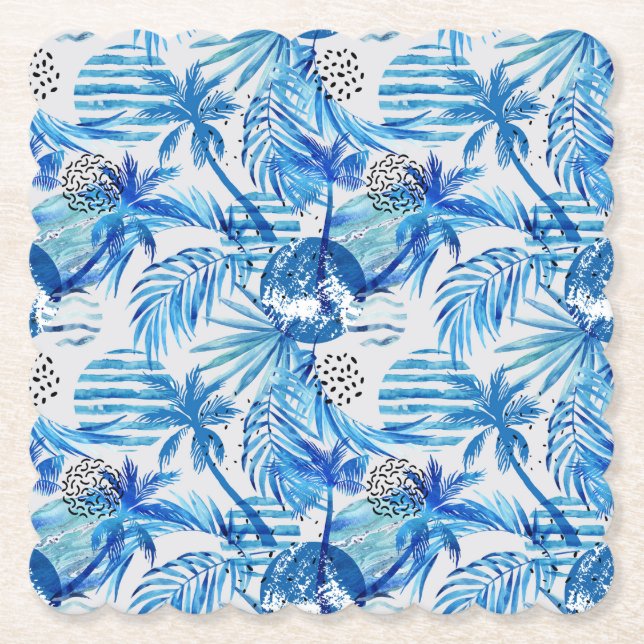 Dessous-de-verre En Papier Motif d'aquarelle bleu clair (Devant)