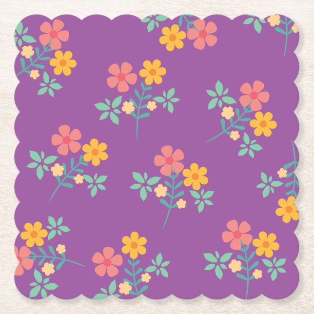 Dessous-de-verre En Papier Motif de bouquet Retro Daisy en violet (Devant)