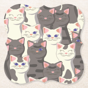Dessous-de-verre En Papier Motif de chats blancs et gris
