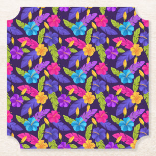 Dessous-de-verre En Papier Motif de feuilles et fleurs tropicales-23857