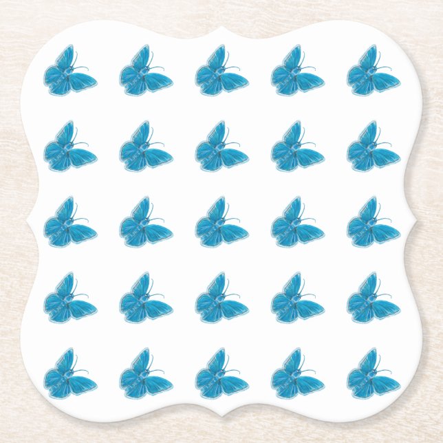 Dessous-de-verre En Papier Motif d'illustration de papillons bleus (Devant)