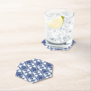 Dessous-de-verre En Papier Motif floral baroque bleu royal et blanc de luxe