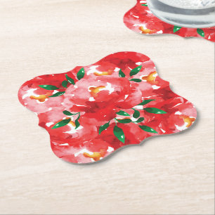 Dessous-de-verre En Papier Motif Floral Roses Rouges