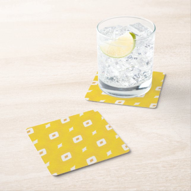 Dessous-de-verre En Papier Motif géométrique jaune rétro (En situation)