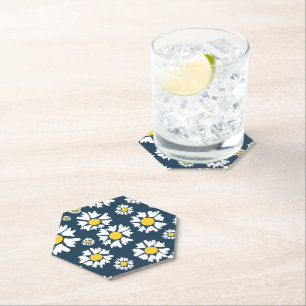 Dessous-de-verre En Papier Motif marguerrier, motif floral, marguerites blanc