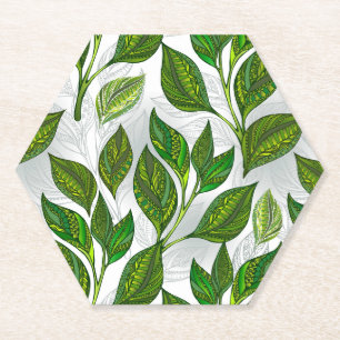 Dessous-de-verre En Papier Motif sans couture avec Feuilles de thé vert