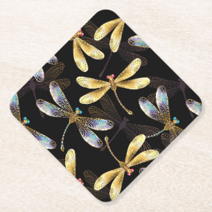 Dessous-de-verre En Papier Motif sans couture avec libellules d'or