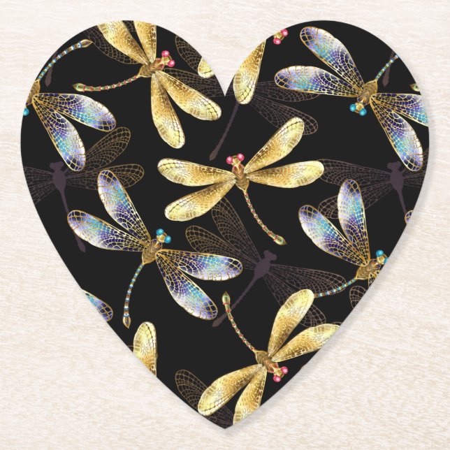 Dessous-de-verre En Papier Motif sans couture avec libellules d'or (Devant)