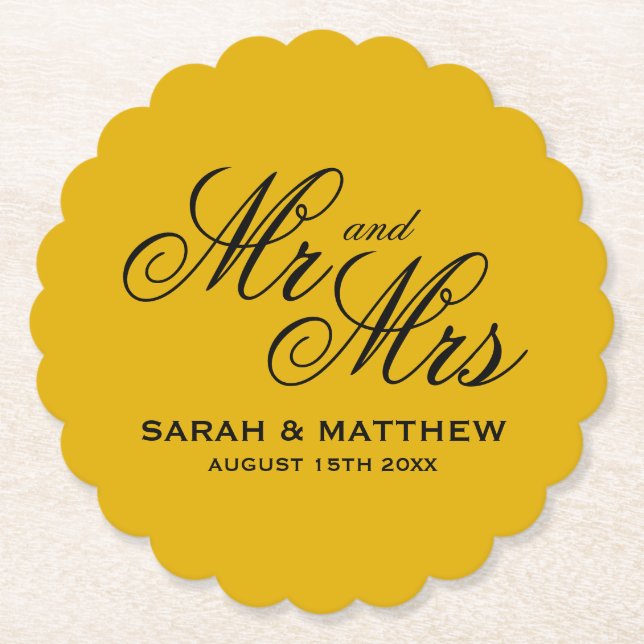 Dessous-de-verre En Papier Mustard yellow personalized wedding coasters (Devant)