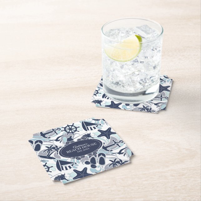 Dessous-de-verre En Papier Nautical Beach (En situation)