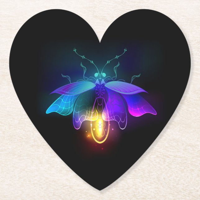 Dessous-de-verre En Papier Neon Firefly sur noir (Devant)
