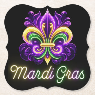 Dessous-de-verre En Papier Neon Mardi Gras Fleur de lis coloré