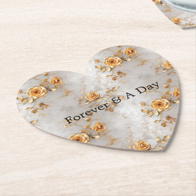 Dessous-de-verre En Papier Noces Roses Or Perle (Incliné)