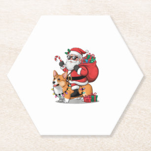 Dessous-de-verre En Papier Noël Éclairage Père Noël équitation Corgi Chien No