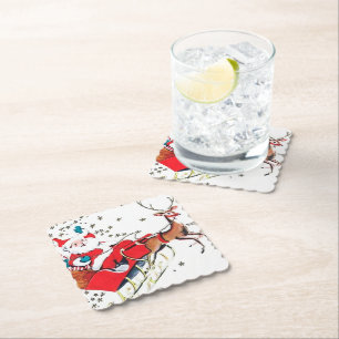 Dessous-de-verre En Papier Noël rétro Père Noël et traîneau