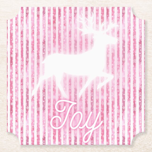 Dessous-de-verre En Papier Noël rose et blanc Joie Reindeer (Devant)