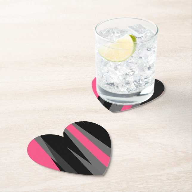 Dessous-de-verre En Papier Noir rose et gris (En situation)