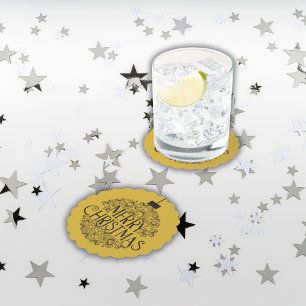 Dessous-de-verre En Papier Noir simple sur or Joyeux Noël