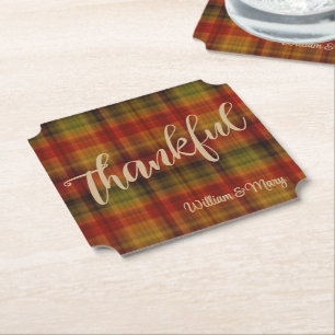 Dessous-de-verre En Papier Nom, Merci Plaid Motif Automne Forme de billet