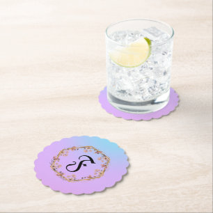 Dessous-de-verre En Papier Nom monogramme de dégradé floral turquoise de luxe