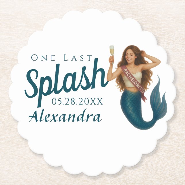 Dessous-de-verre En Papier Nom personnalisé Mermaid Bachelorette (Devant)