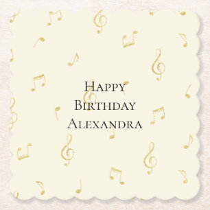 Dessous-de-verre En Papier Notes de musique en or blanc pour anniversaire