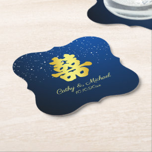 Dessous-de-verre En Papier Nuit étoilée de mariage chinois bleu double bonheu