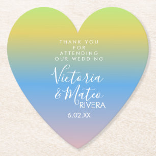 Dessous-de-verre En Papier Ombre arc-en-ciel bleu Mariage rose Merci