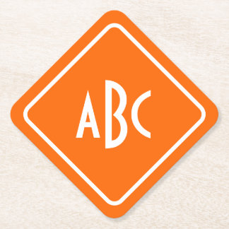 Dessous-de-verre En Papier Orange vif avec monogramme à 3 lettres blanches
