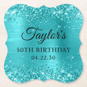 Dessous-de-verre En Papier Pailleté Turquoise Bleu Feuille 50e Anniversaire