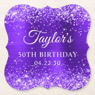 Dessous-de-verre En Papier Pailleté Violet Feuille 50e Anniversaire