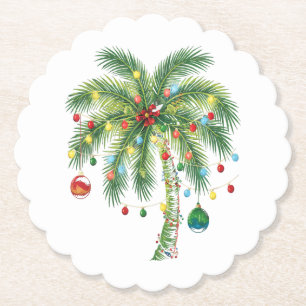 Dessous-de-verre En Papier Palmier de Noël tropical avec lumières et ornam