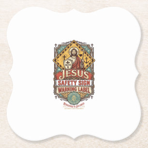 Dessous-de-verre En Papier Panneau de sécurité Jésus Étiquette d'avertissemen