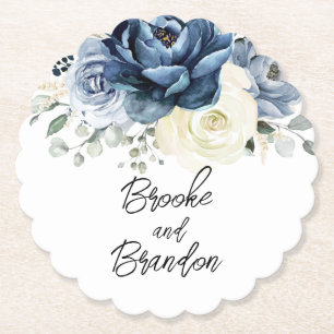 Dessous-de-verre En Papier Pap Mariage floral de Champagne de la Marine Bleue
