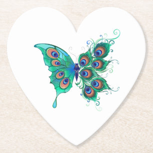Dessous-de-verre En Papier Papillon aux plumes de paon vert