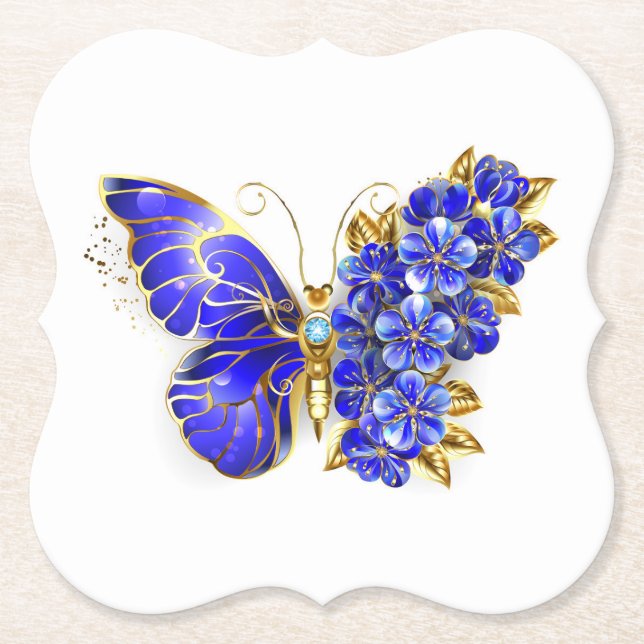 Dessous-de-verre En Papier Papillon saphir à fleurs (Devant)