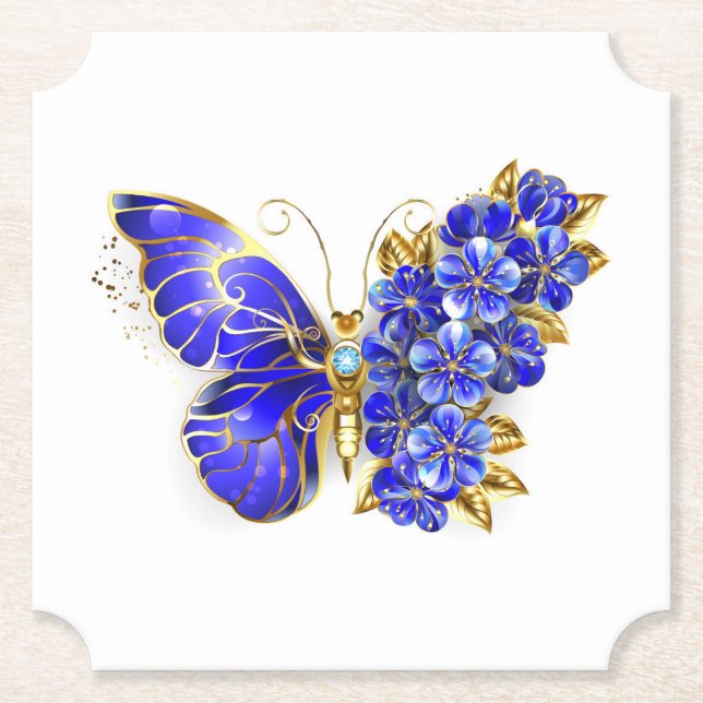 Dessous-de-verre En Papier Papillon saphir à fleurs (Devant)