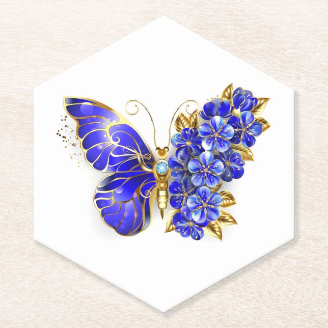Dessous-de-verre En Papier Papillon saphir à fleurs (Devant)