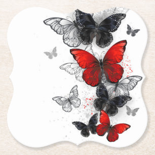 Dessous-de-verre En Papier Papillons noirs et rouges volants