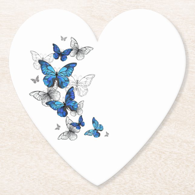 Dessous-de-verre En Papier Papillons volants bleus Morpho (Devant)
