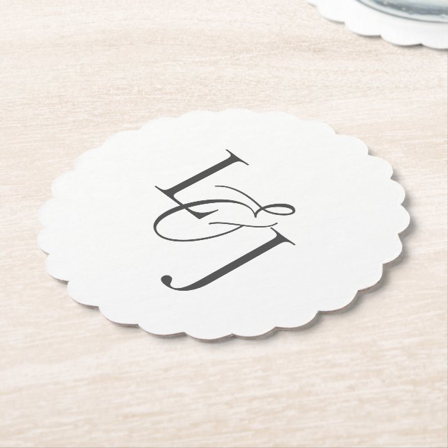 Dessous-de-verre En Papier Paraphe blanc Mariage Monogramme (Incliné)