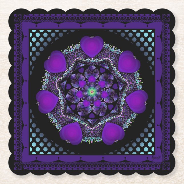 Dessous-de-verre En Papier Parapluie violet & coeurs .7 (Devant)