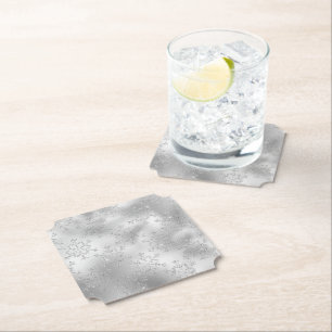 Dessous-de-verre En Papier Parties scintillant argentée Glitzy Snowflakes