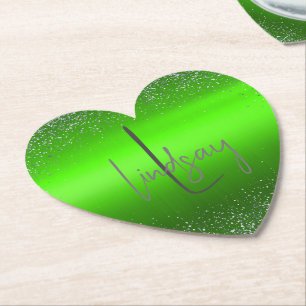 Dessous-de-verre En Papier Parties scintillant en métal brossé vert Monogramm